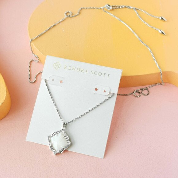 Kendra Scott - Kacey White Pearl Silver Long Necklace - NEW - Picture 2 of 3